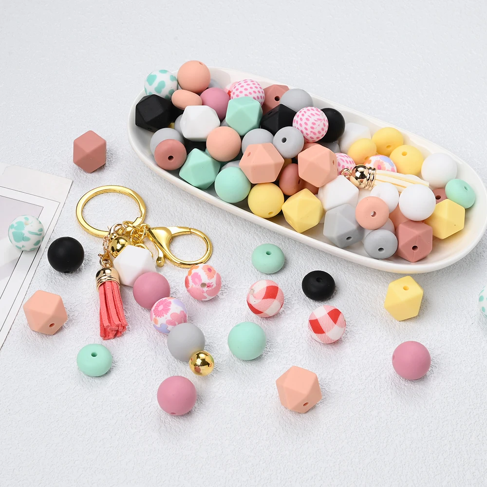 103pcs/set Silicone Octagonal Beads Round Loose Beads For Handmade Pacifiers Chain Beaded Pen Bracelets Handicrafts Accessories