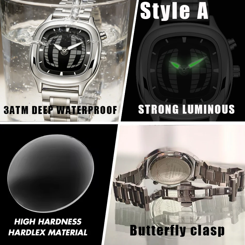 PINTIME Y2K Luxury Men's Watch New Conceptual Cool Digit Dial Male Quartz Wristwatch Stainless Steel Waterproof Reloj Man Clock