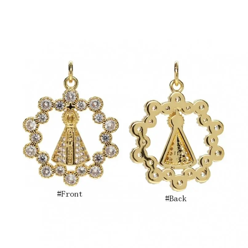 1 Uds. Colgante de Color dorado Zirconia cúbica cobre ajuste Invisible círculo redondo forma de moneda aproximadamente 21,4x28,1mm joyería