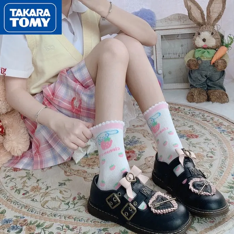 

TAKARA TOMY Summer Thin Section Hello Kitty New Girl Cartoon Cute Lace Sweet Straight Socks Daily Collocation Skirt Socks