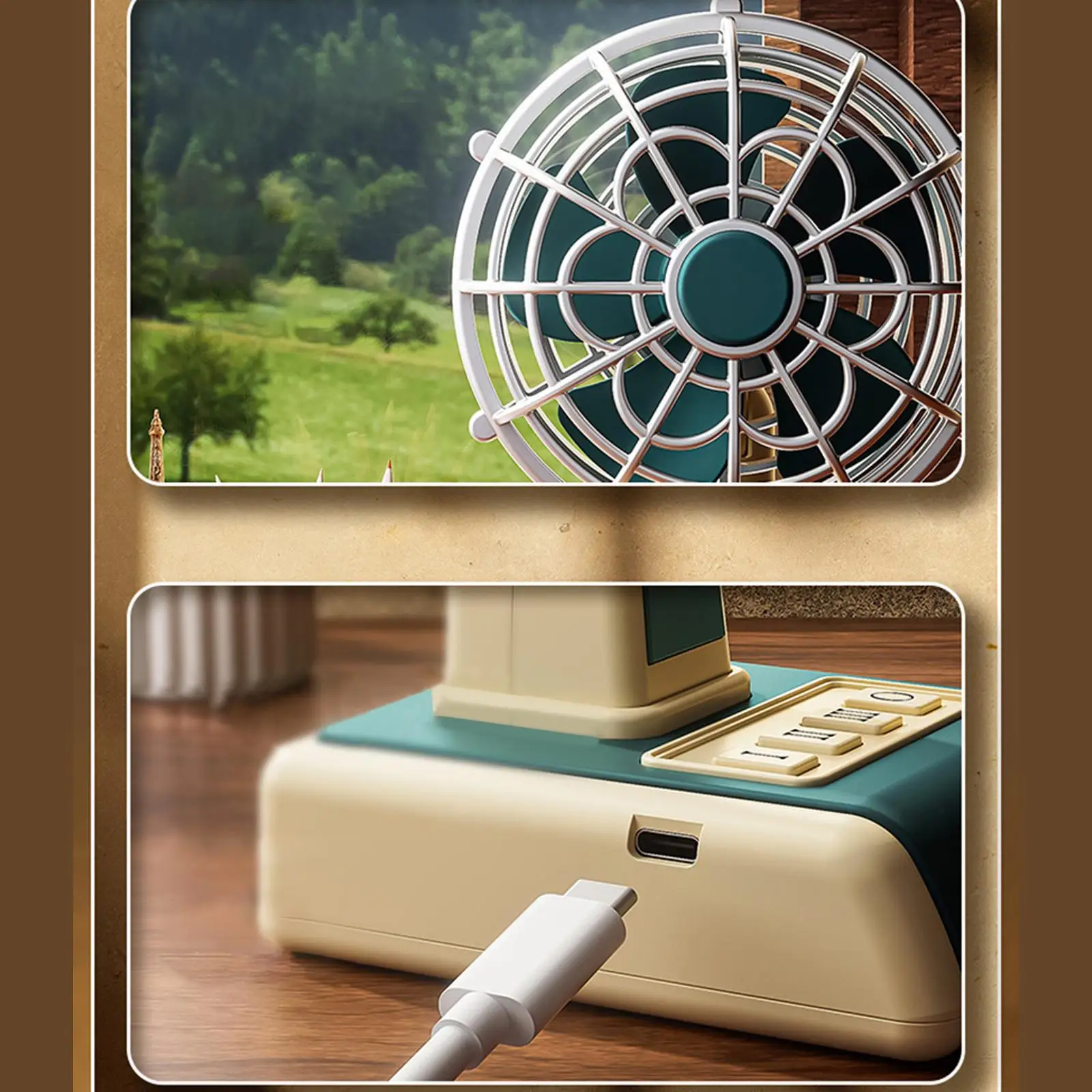 Desk Fan Quiet Portable Tabletop Vintage Personal Powerful Airflow Fan for Home Outdoor Travel School Kitchen Car Use Fans