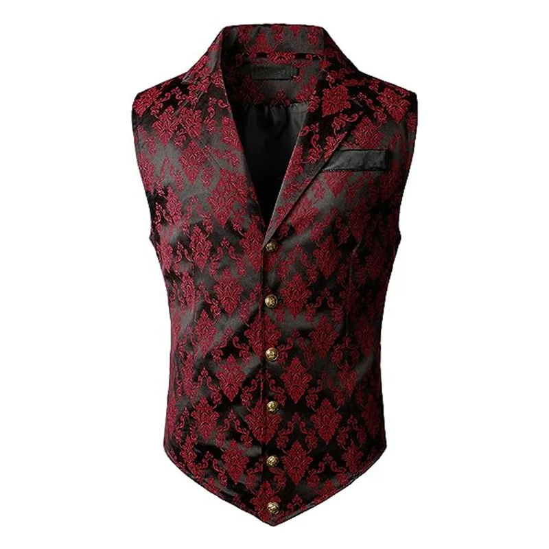 Victorian Men\'s Court Style Fashion Single Breasted Suit Vests Turndown Collar British Retro Slim Fit Casual Vintage Waistcoat