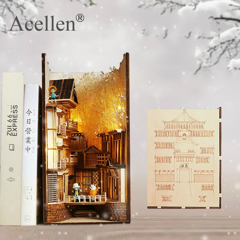 Ginzan Hot Springs DIY Kit Wooden Book Nook Inserts Art Bookends DIY Bookshelf Decor Stand Decoration Spirited Away Anime