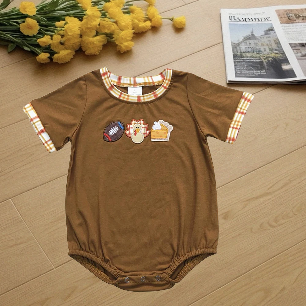 

9.24 Baby Boys Summer Rompers Baby Infant Turkey Pie Thanksgiving Short Sleeve Rompers