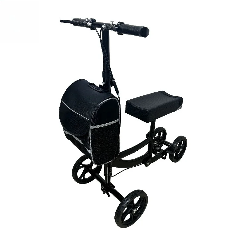 Black Single Leg Knee Walker 4 Wheel Stable Foldable Walker Ankle Injury