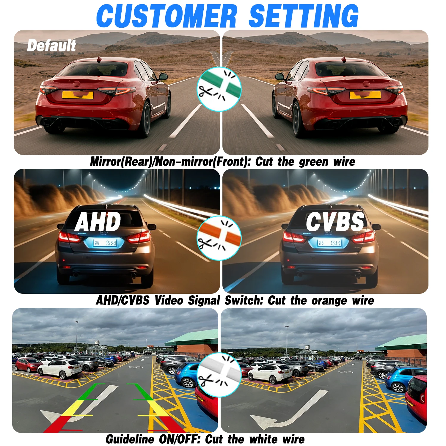 كاميرا الرؤية الخلفية للسيارة AHD 1080P، 170 °   عدسة عين السمكة الذهبية عالية الدقة للرؤية الليلية كاميرا احتياطية للسيارة عكس الكاميرات الجانبية الأمامية fo