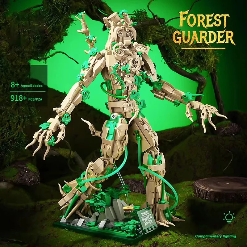 

918PCS Epic Fantasy Forest Mumen Enter Model Building Blocks Set Dark Fortress & Tree Guardians LED Display Base - Boy's Gift