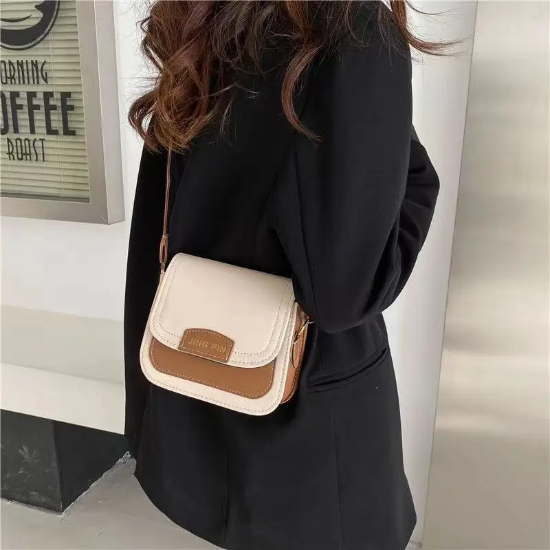 Women\'s Autumn New Contrast Color Sewing Thread Style Bag Korean Edition Crossbody Bag Versatile Fashion One Shoulder Bag