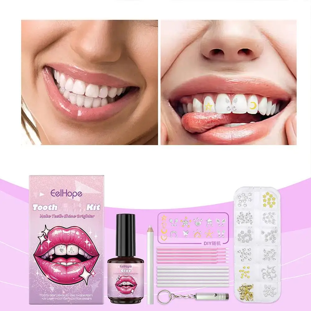 DIY Tooth Gem Kit com Super Viscose, Água Diamante, Dentes de Cristal, Fácil Remover Decoração, Jóias Instalar, Novo, Z0I8