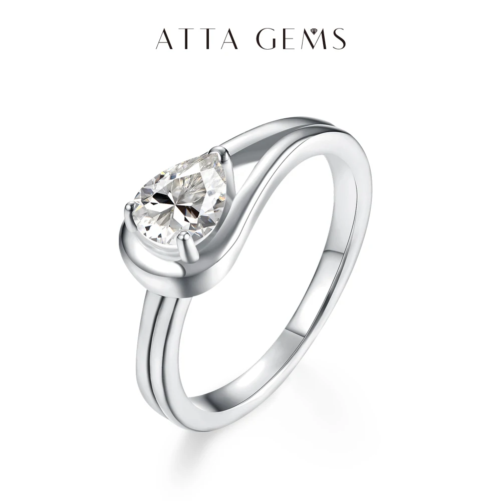 ATTAGEMS D Color VVS1 Real 925 Sterling Silver Gold Moissanite Rings for Women Passed The Diamond Tester Engagement Fine Jewelry
