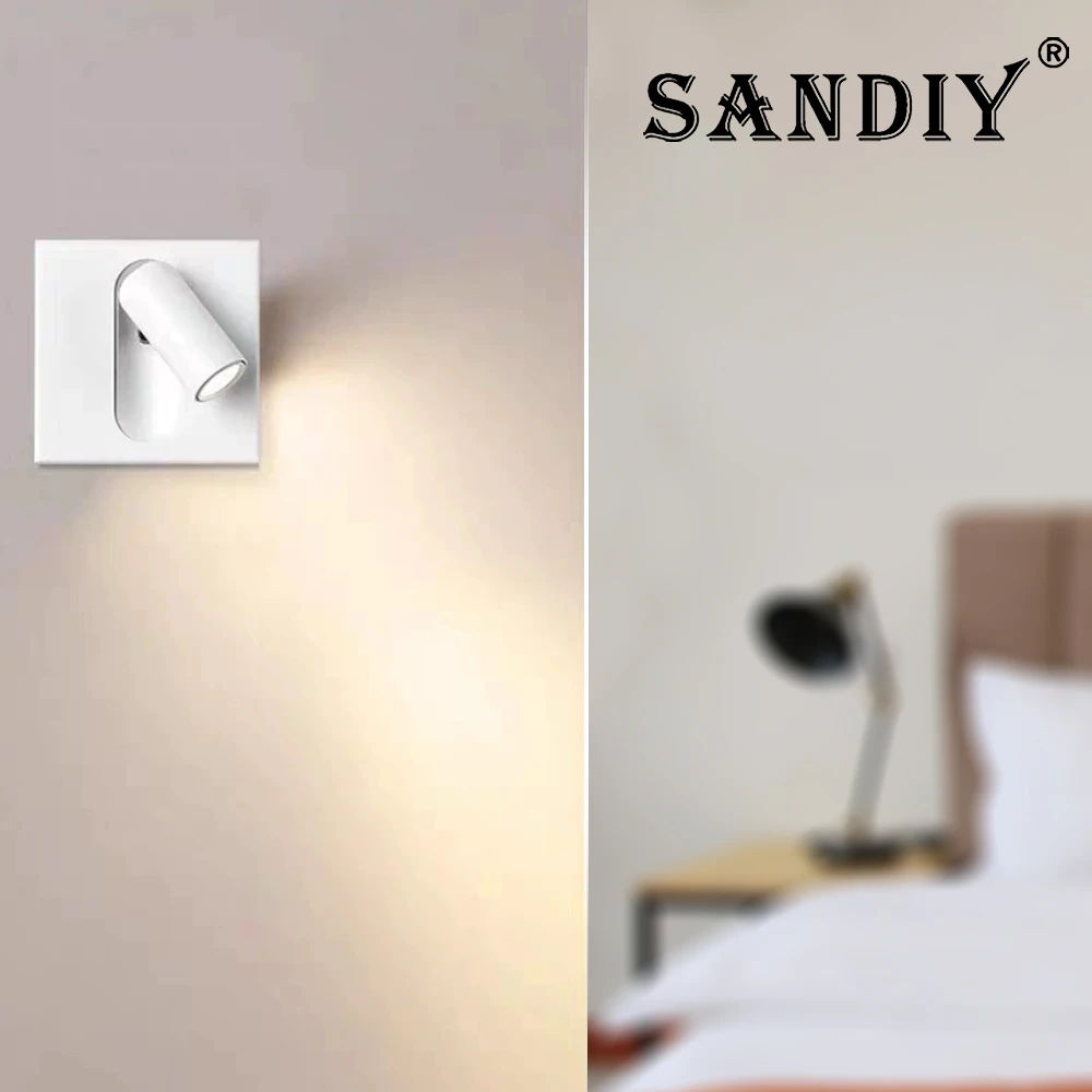 SANDIY Wall Lamp with Switch Recessed Reading Sconce Chrome Bedside Lighting Rotary Headboard Luminaires Nordic Room Hotel Decor view 6