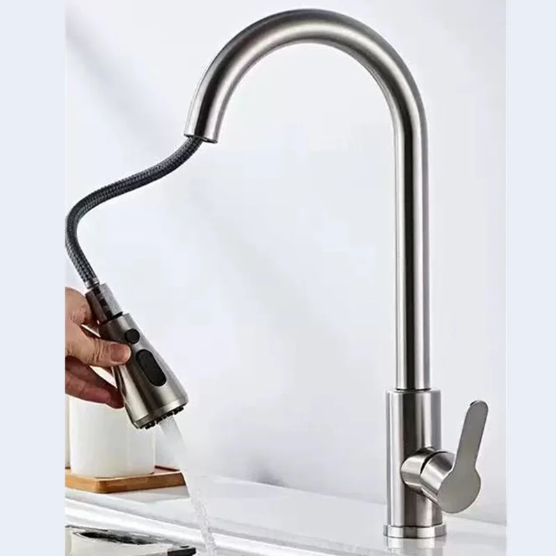 Black  Kitchen Faucet Pull Out Brushed Nickle Stainless Steel Kitchen Mixed Tap Kitchen Sink Tap
