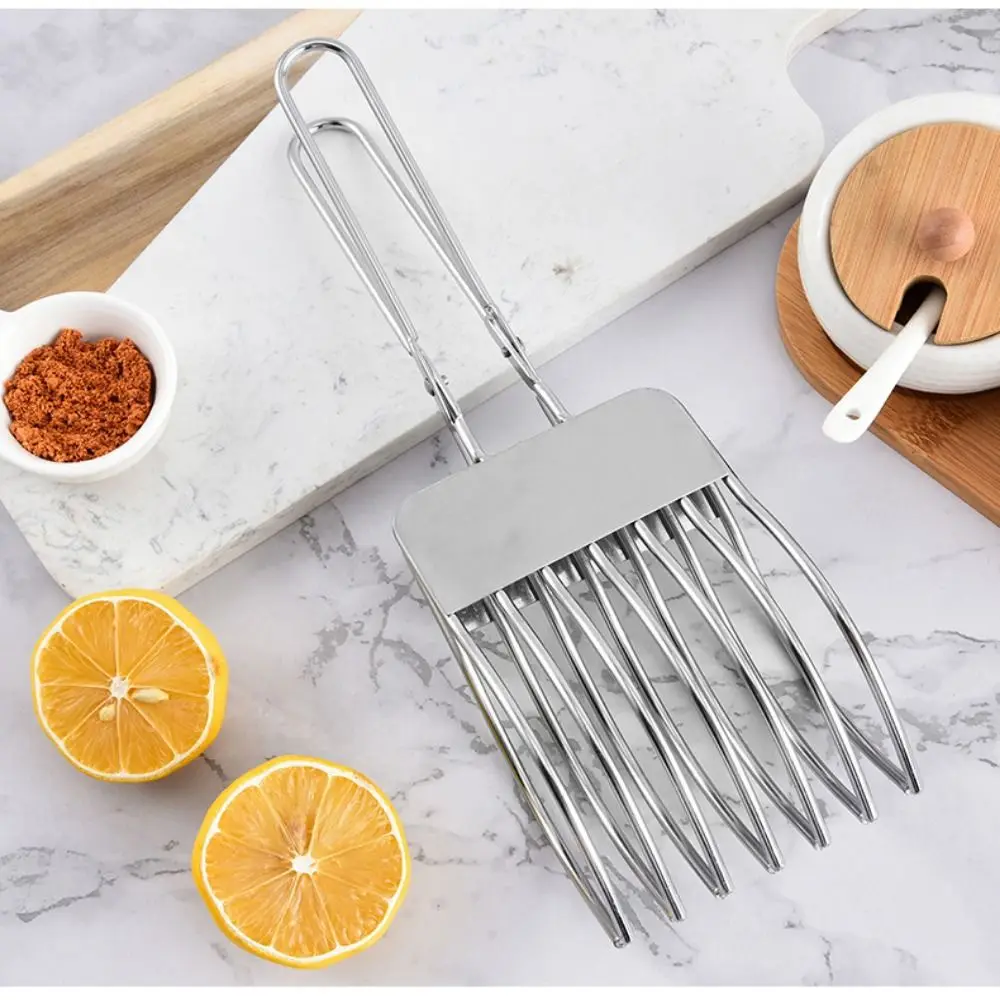 Pinza para cortar pan y carne de acero inoxidable, soporte portátil sin esfuerzo para tomate y cebolla, guía de corte multifuncional