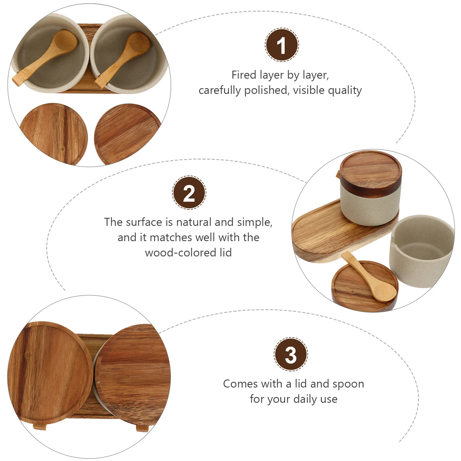 

Ceramic Condiment Jar Set Wood Top With Lid Spoon Seasoning Storage Can Salt Sugar Container Kitchen Spice Organizer Home