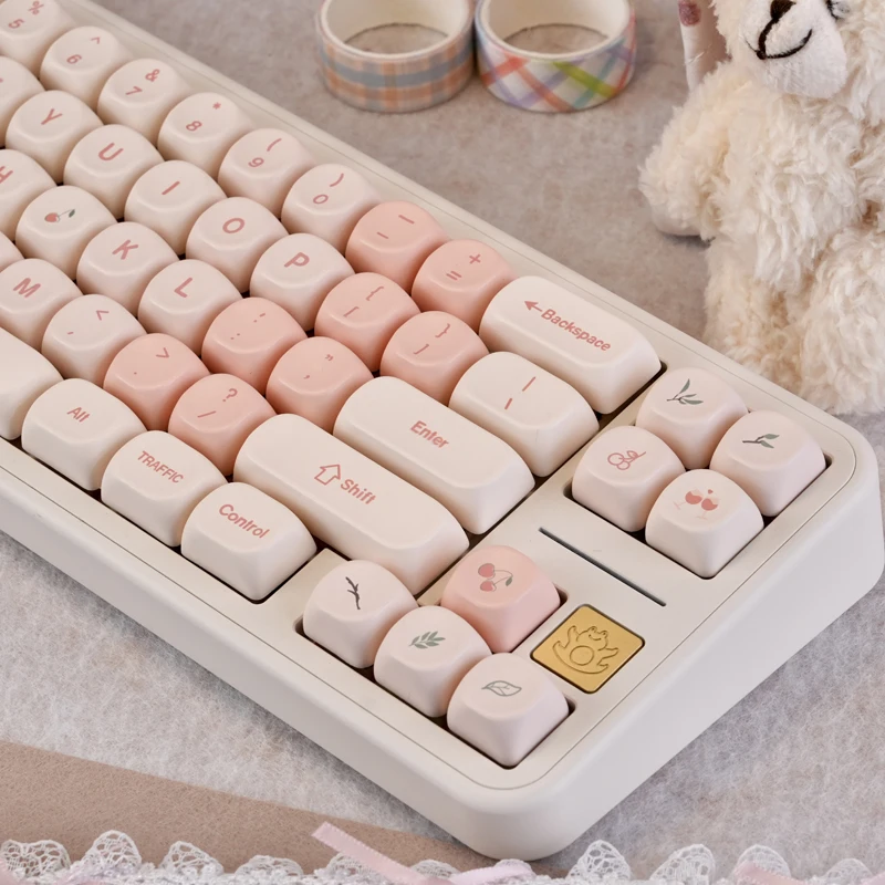 Roze schattige PBT Keycaps, 130 toetsen MOA-profiel Aangepaste sleutelkappen Set voor MX Switch mechanisch toetsenbord