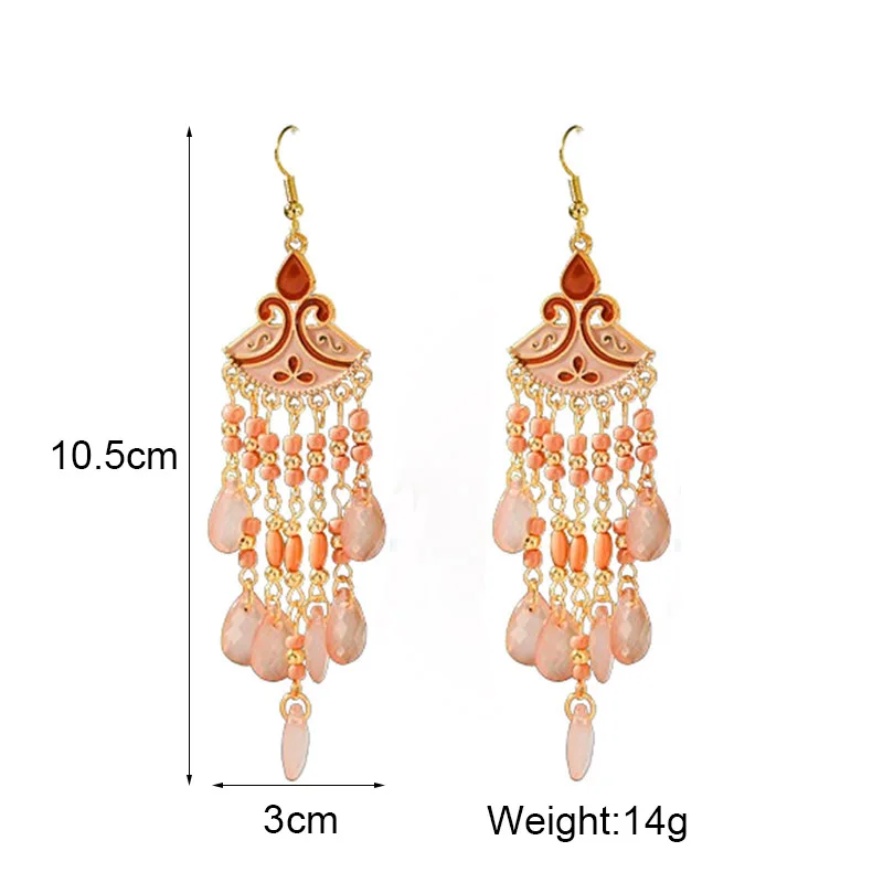 Böhmische mehrfarbige Reis perle Wasser tropfen Ohrringe für Frauen Temperament lange Emaille fächerförmige Ohrring Urlaub Party Schmuck – Detail 1