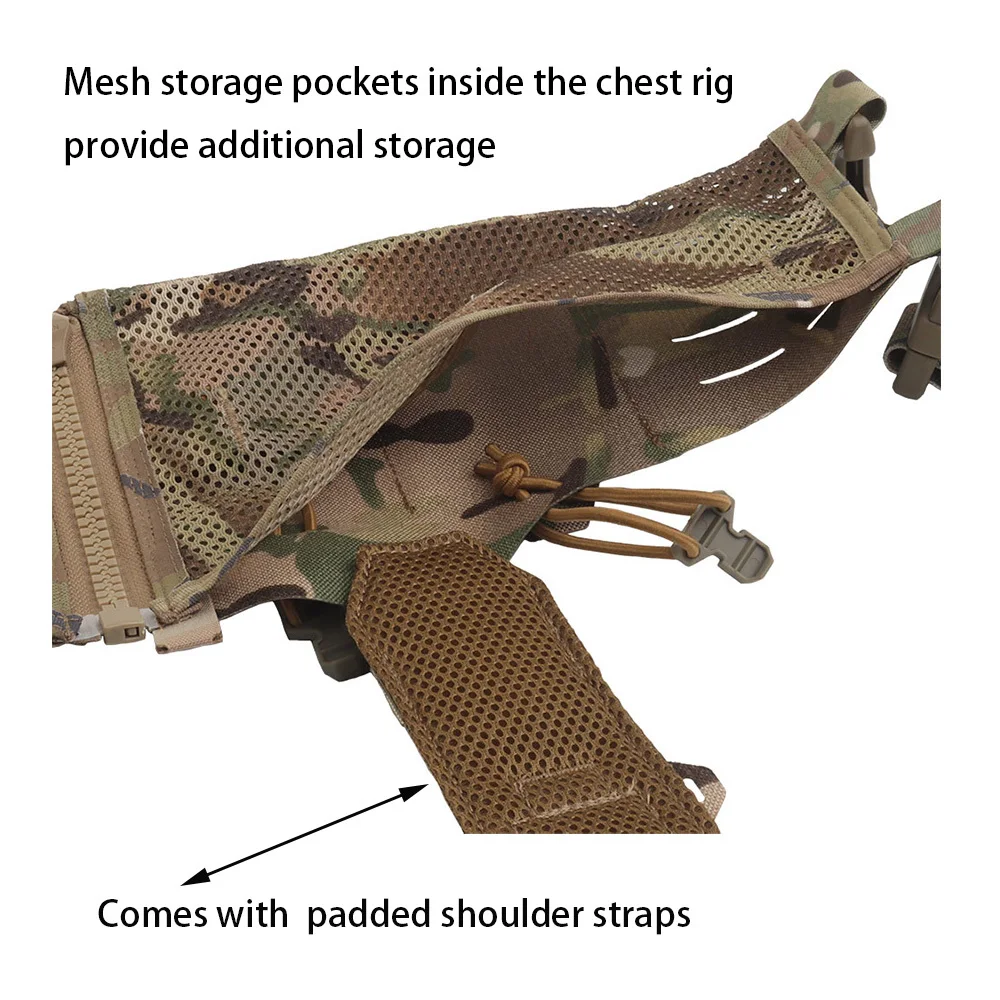 Imagem -02 - Equipamento de Peito Tático Leve Fechamento com Zíper Molle m4 ar Sr25 ak Scar-h Suporte de Revistas Acolchoado Alças Caça