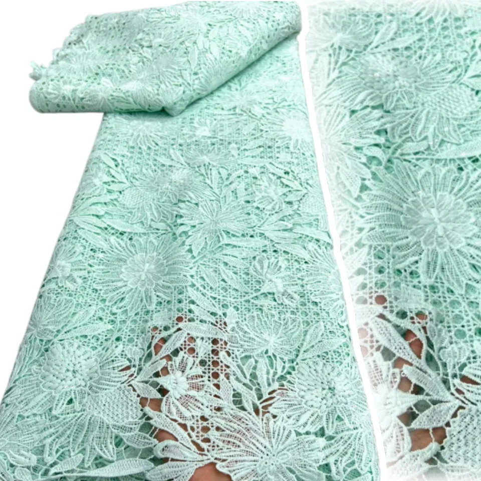 

Latest African Guipure Stone Lace Fabric 2026 Swiss Nigerian Lace Cord Embroidered Lace Fabric Suitable for Party Dresses 2863