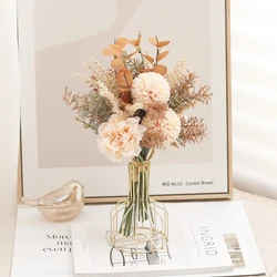 Champagne Artificial Flowers Silk Peony For Indoor Fake Floral Dandelion Ball Home Wedding DIY Decorations Bride Bouquets Crafts