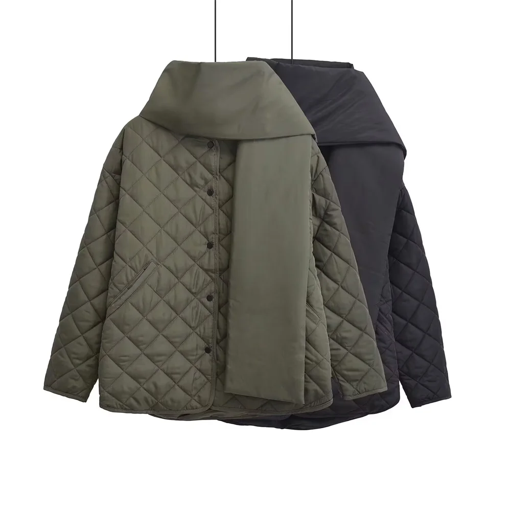 

New autumn and winter women's clothing simple style diamond grid quilted loose and lightweight cotton coat cotton jacket