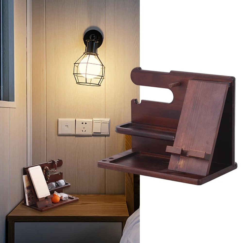 남성용 나무 선반 기념일 선물, 멀티 레이어 책상 보관 랙, 전화 거치대 도킹 스테이션 지지대 스탠드