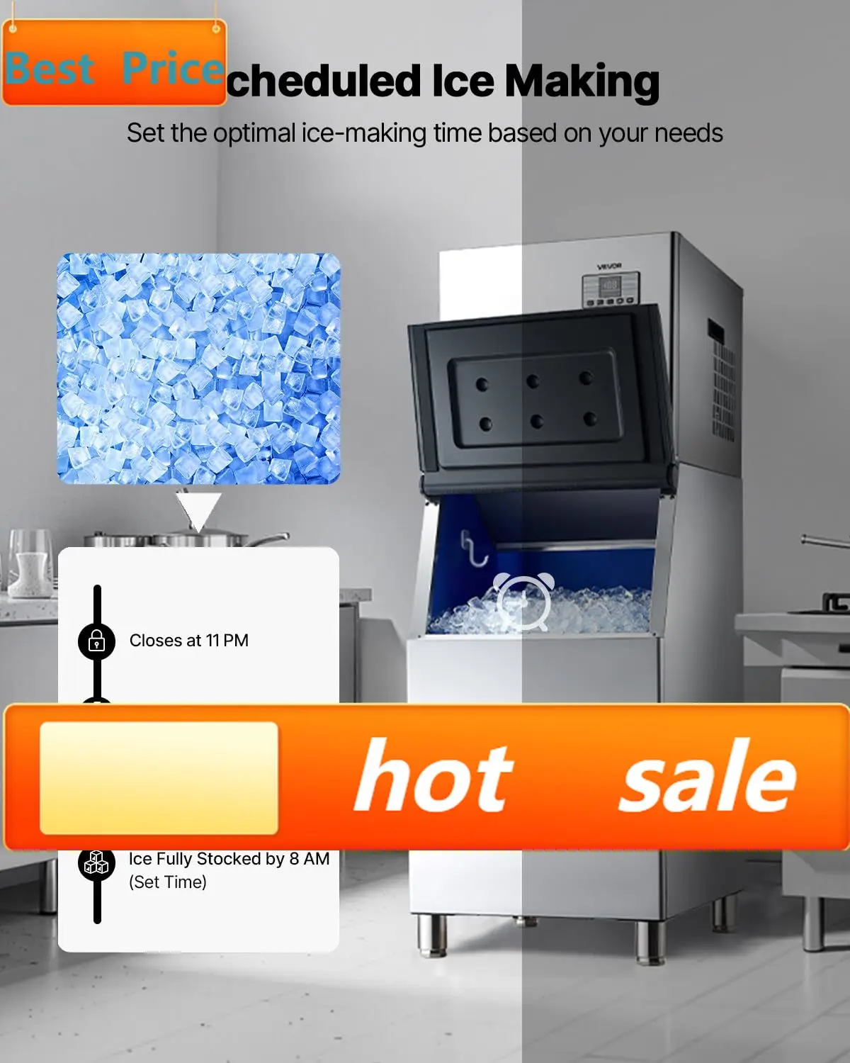 

Commercial Ice Maker Machine, 550LBS/24H Ice-Making Machine with 300LBS Stainless Steel Storage Bin, Auto Self-Cleaning Ice Make