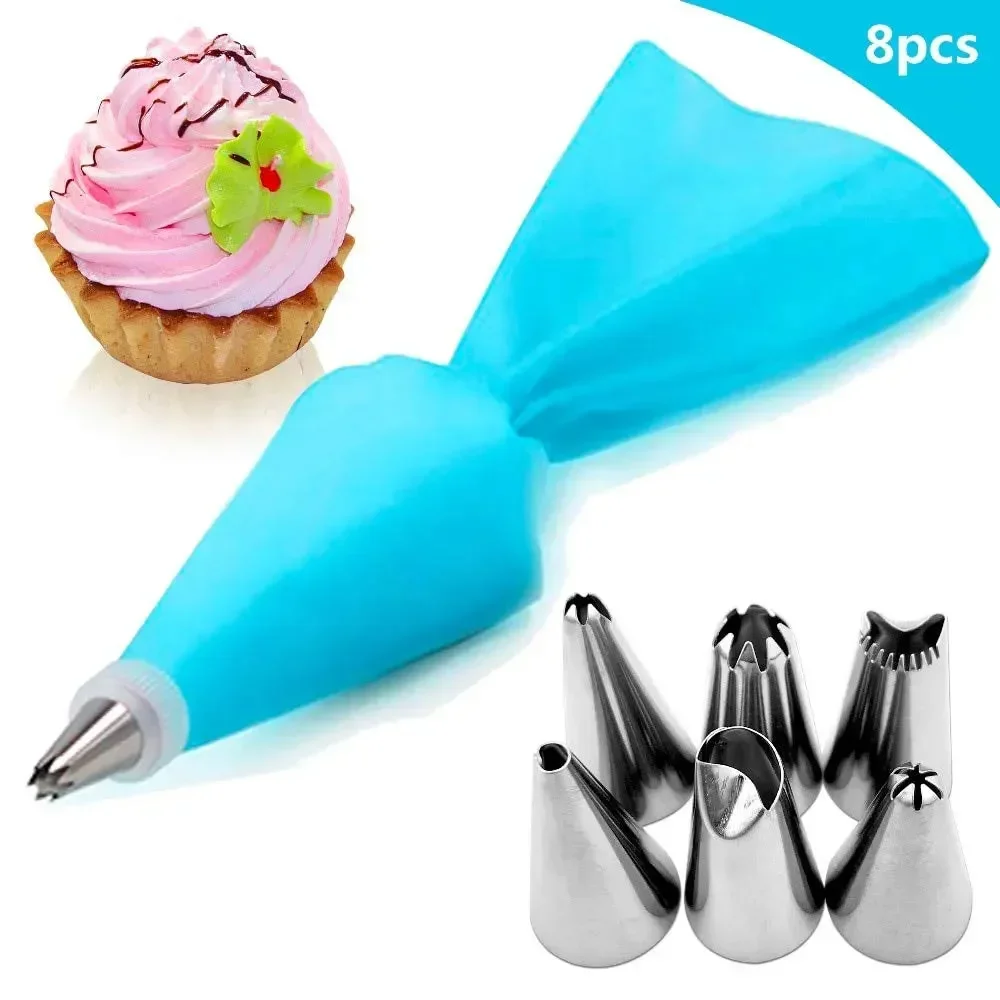 8Pcs Disposable Pastry Bag Icing Food Piping Cream Nozzle Fondant Cake Decorating Pastry Tips Tools Small Large Size Cake Tools