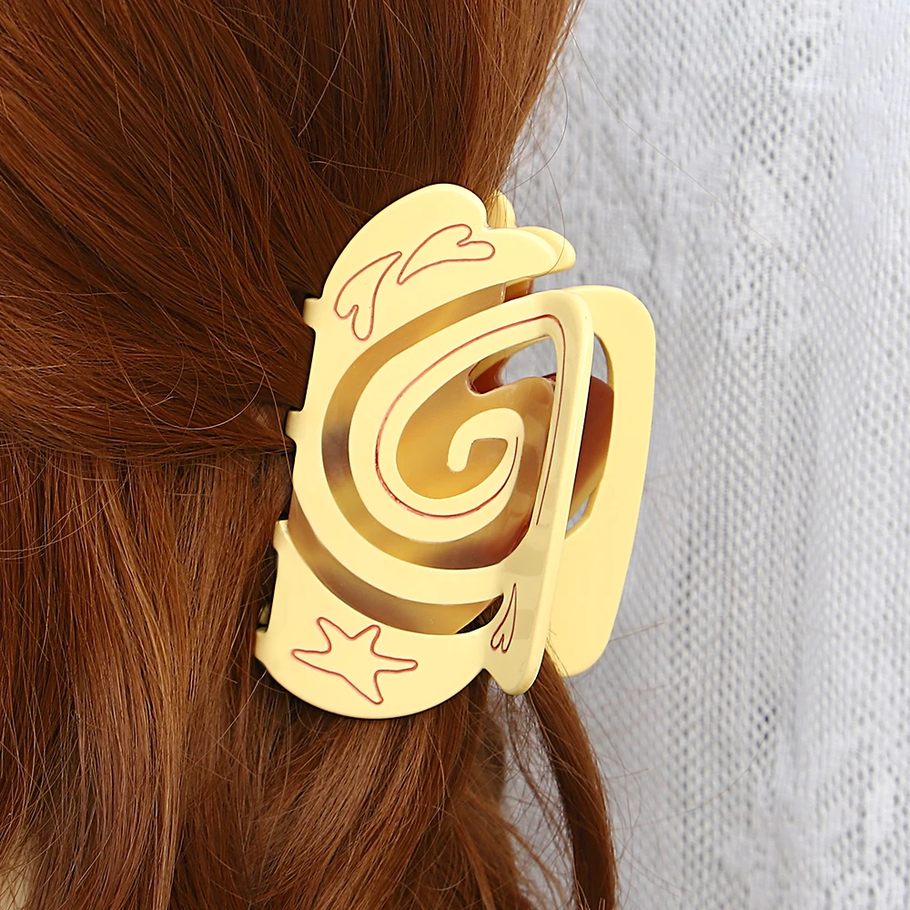 

AENSOA Stars Swirl Love Print Women's Claw Clip Cute Dopamine Simple Acrylic Personality Creative High Ponytail Fixed Hairpin