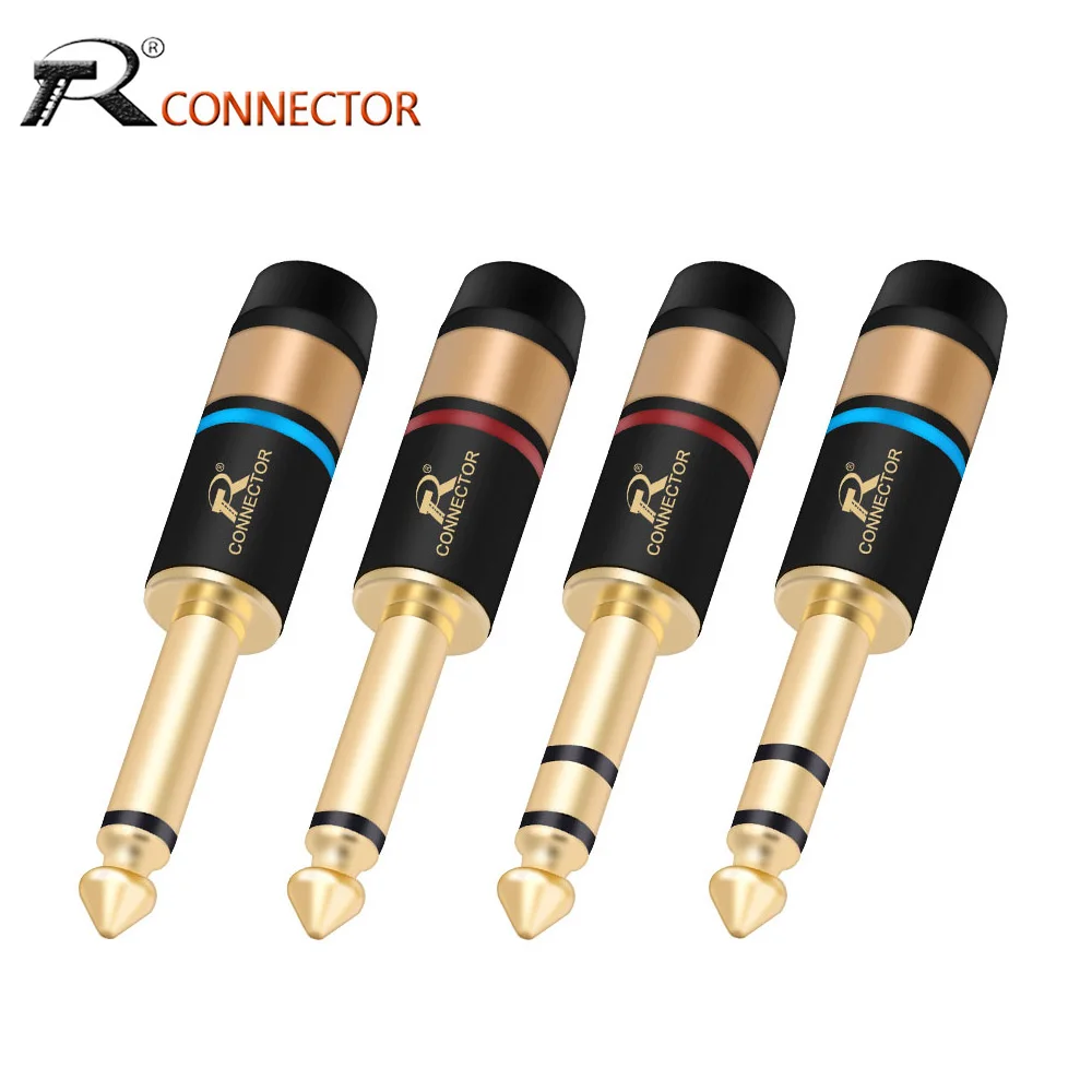 1pc 6.35mm Luxury Blue & Red Gold-Plated Mono/Stereo Audio Plug Connector for Microphone