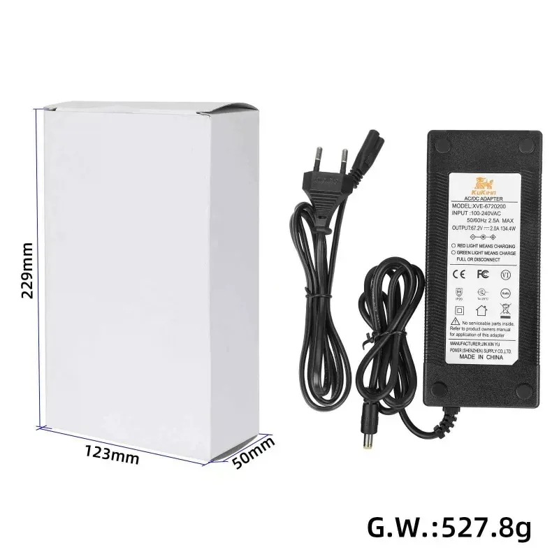 

Original 67.2V 2.0A Charger for KuKirin G4/G4 Max Scooter, EU/US/UK Plug Power Supply Adapter for 60V Battery DC2.1 Port
