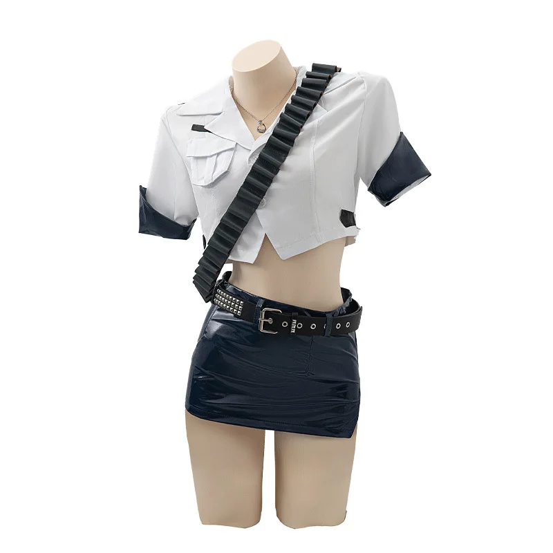 Anime Panty Stocking Cosplay Costume Sexy Fishnet Stockings Hat Accessories Panty Leather Skirt Police Lady Set Cosplay Outfit view 6