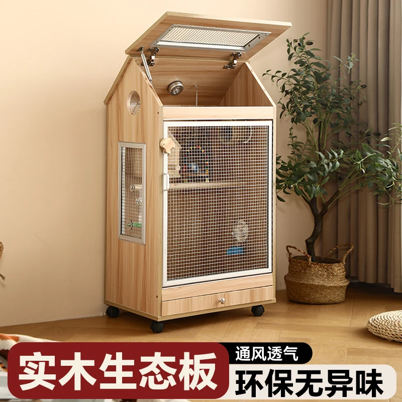 

Bird cage Parrot Household large luxury villa ecological Xuanfeng tiger skin wood solid wood special Cabinet cage