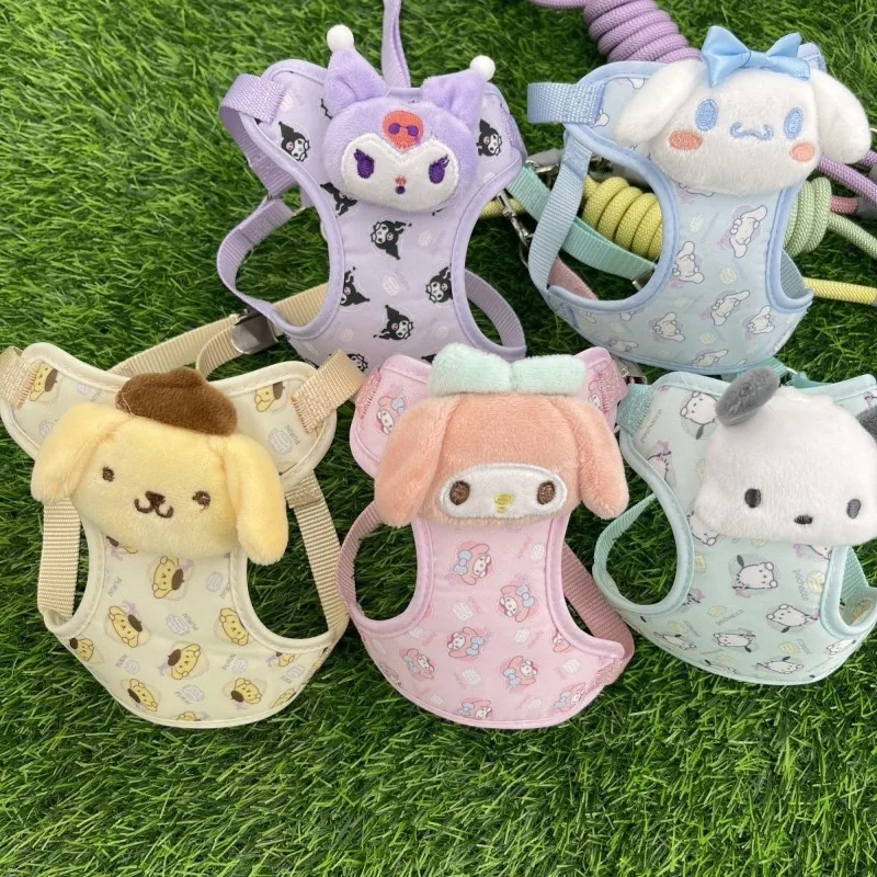 

Sanrio Harness Small Dog Kitty Cat Collar Kuromi Pochacco Melody Cinnamoroll Adjustable Straps Grooming Pets Leash Outdoor Rope