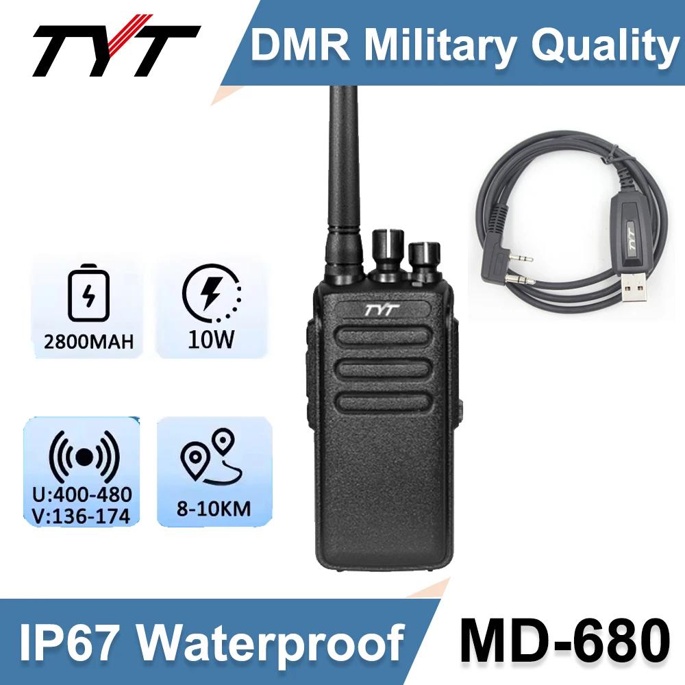 

TYT MD-680 Two-Way Walkie Talkie UHF 400-470MHz Single Band Analog Walkie Talkie IP67 Waterproof Digital Handheld Walkie Talkie