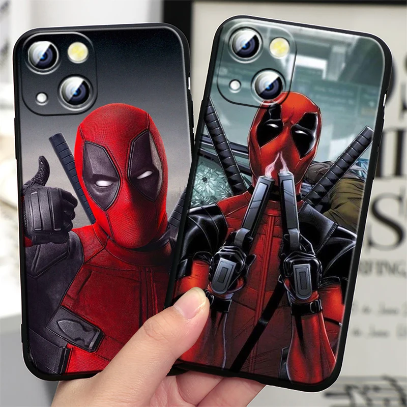 Marvel Funny Deadpool For Apple iPhone Case 15 14 13 12 11 Mini XS XR X 6S 6 Pro Max Plus Black Cover