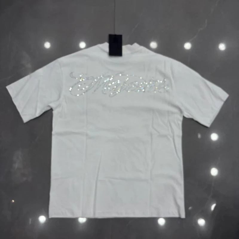 High Street MAJESTIK T-shirt High Quality Casual Alien Pattern Rhinestone Short Sleeve Tshirt