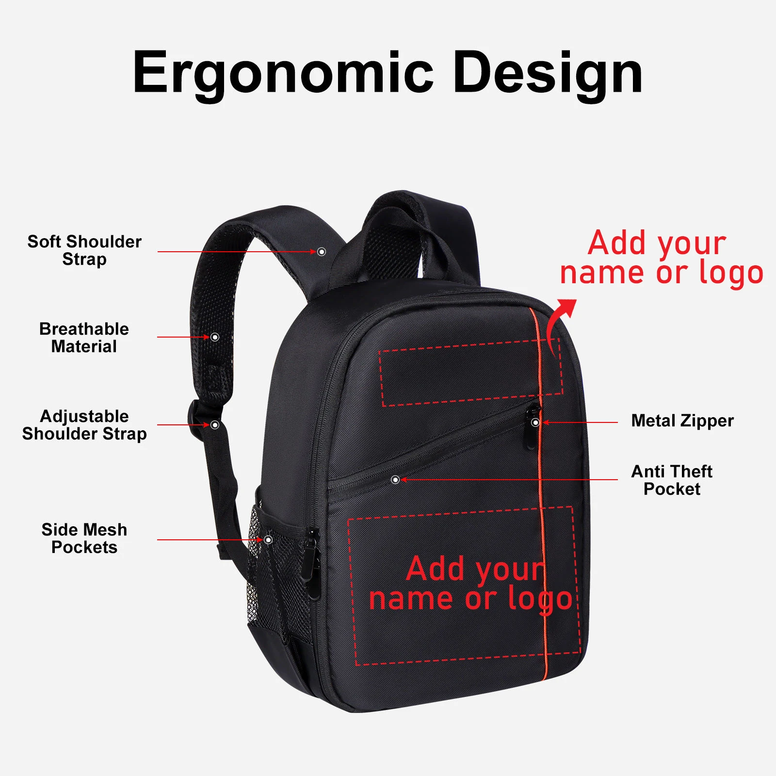 حقيبة ظهر مخصصة للكاميرا بشعار شخصي مقاوم للماء من النايلون حقيبة تصوير قابلة للتخصيص متعددة الوظائف للسفر في الهواء الطلق