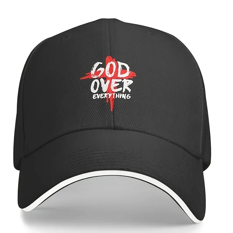 

God Over Everything Baseball Cap - Adjustable Sun Hat for Outdoor Activities, Fishing, Hiking, Camping - Black with White Text