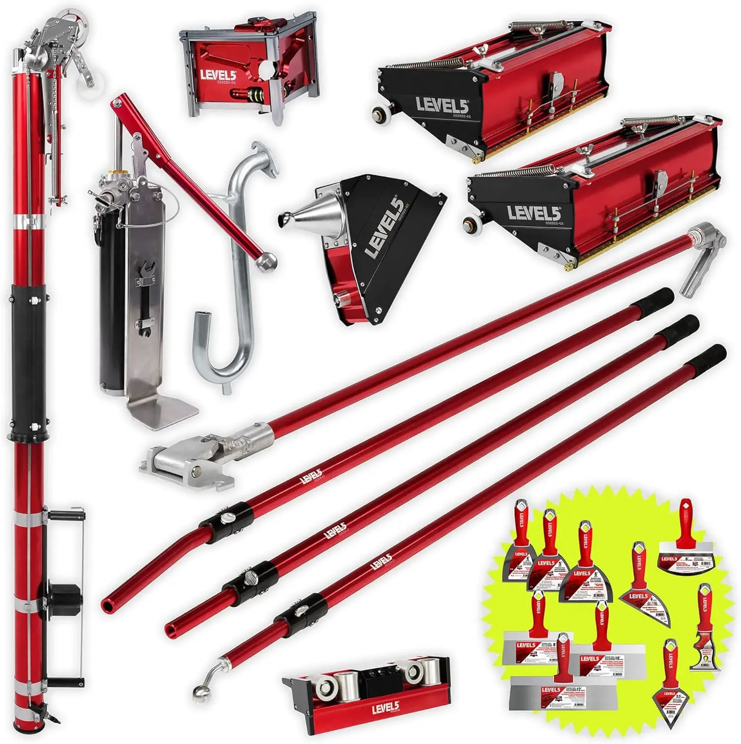 

Level5 Automatic Drywall Taping And Finishing Tool Set | 4-600 | Automatic Taper, 10”/12"" Flat Boxes, 3” Angle Head, 7” Corner