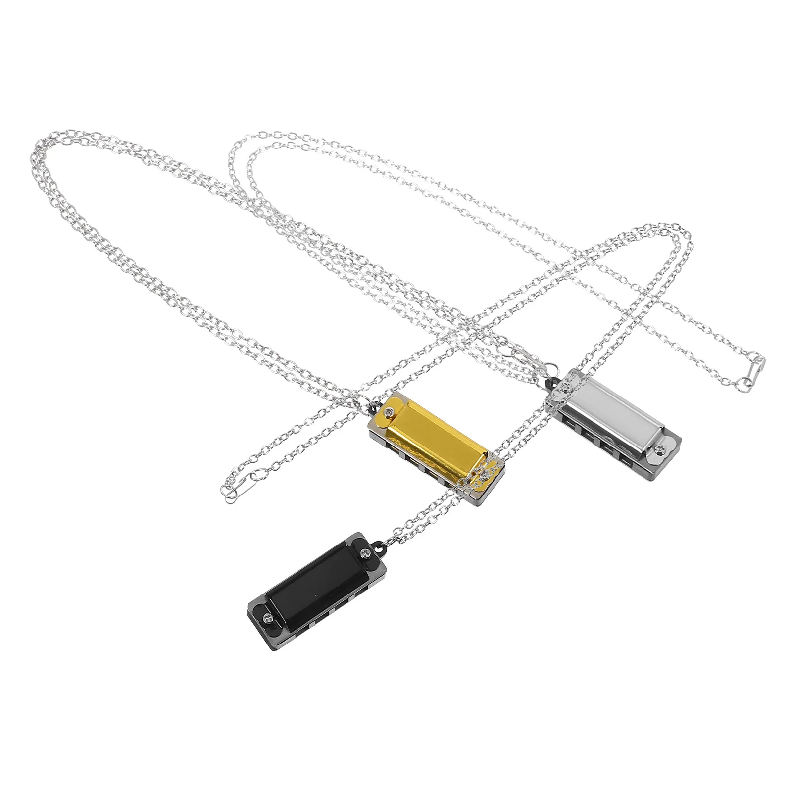 

3Pcs Mini Harmonica Necklace 4 Hole 8 Tone for Children Musical Instruments Kids Beginner Portable Wearable Pendant in Gold