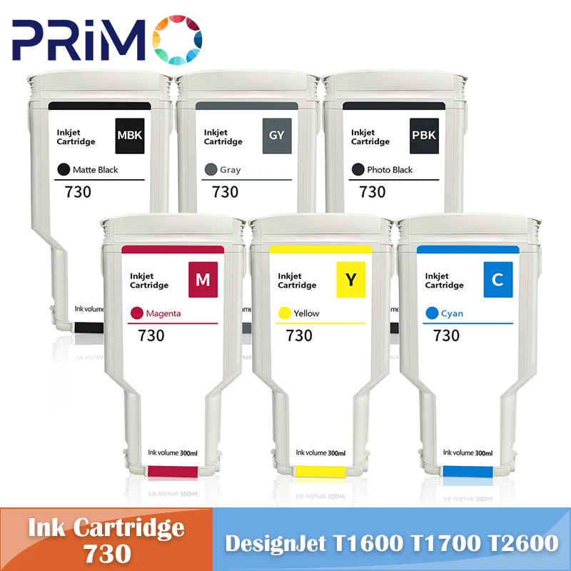 300ML Pigment Dye Ink Cartridge 6Colors For HP 730 HP730 DesignJet T1600 T1600dr T1700 T1700dr T2600 T2600d P2V68A P2V69A P2V70A