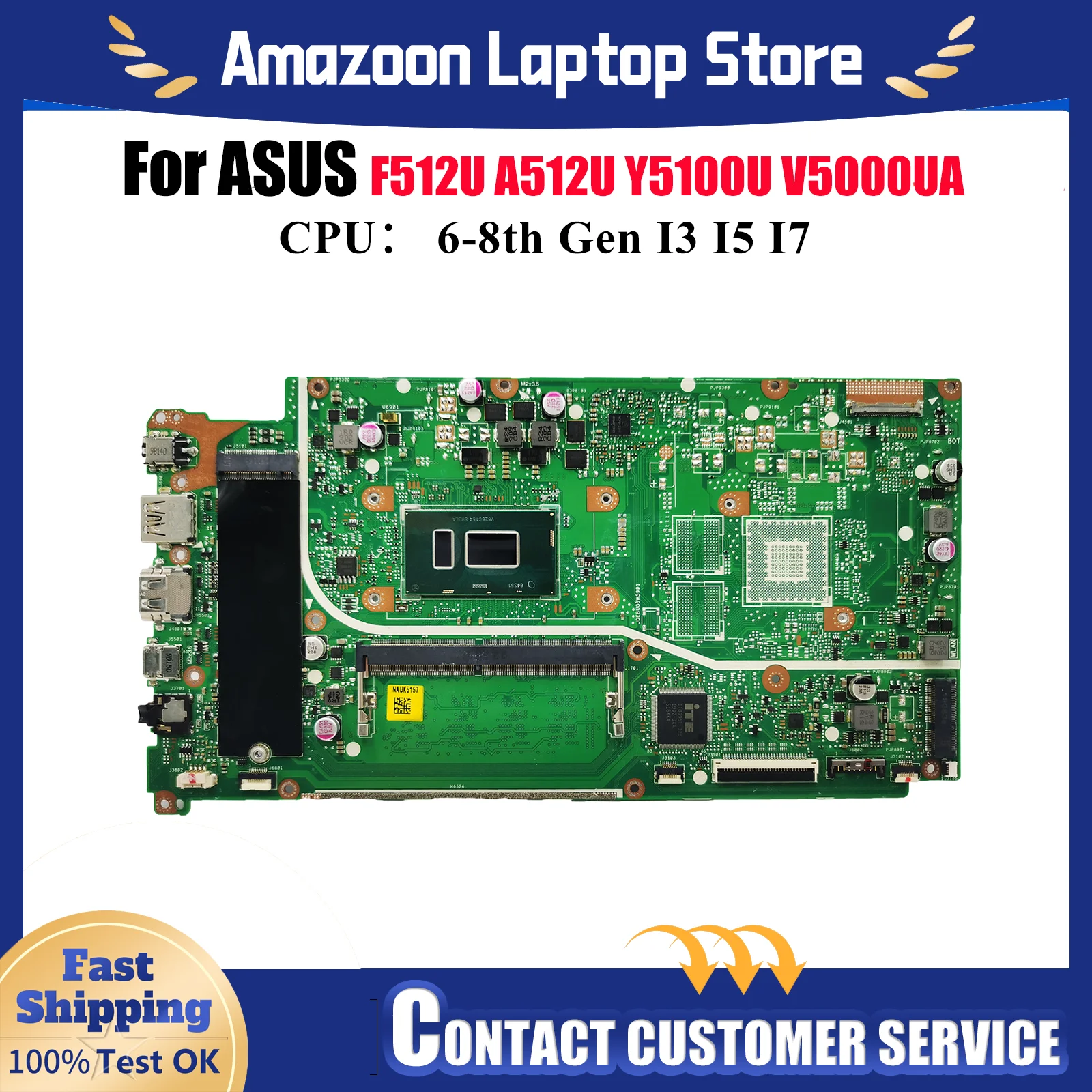 

X512UA Материнская плата для ноутбука ASUS VivoBook X512UB X512UF X512U X512UA Y5100U F512U V5000UA A512U Материнская плата с процессором I3 I5 I7