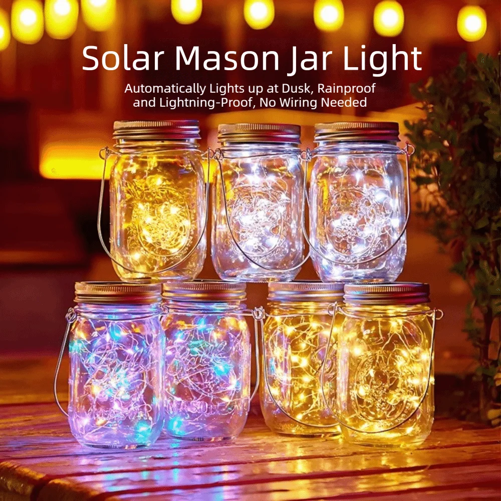 30LED Mason Jar Lid Lights Waterproof With Handles Solar Fairy Lights Solar Charging Hanging Style String Lights
