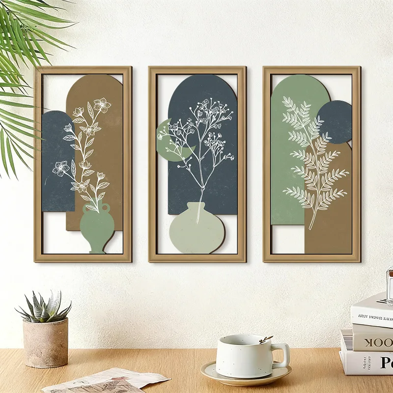 

YFY log style abstract plant living room bedroom wooden listing hollow pastoral vase wall decoration wall hanging