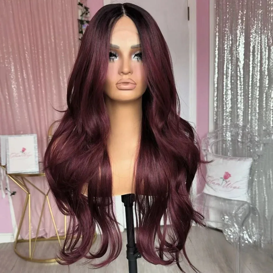 32 بوصة بورجوندي داكن الدانتيل شعر مستعار أمامي الاصطناعية الجسم موجة 13x4 HD الدانتيل الباروكة الأمامية 180 الكثافة قبل قطعها ل Wemon جاهزة للارتداء