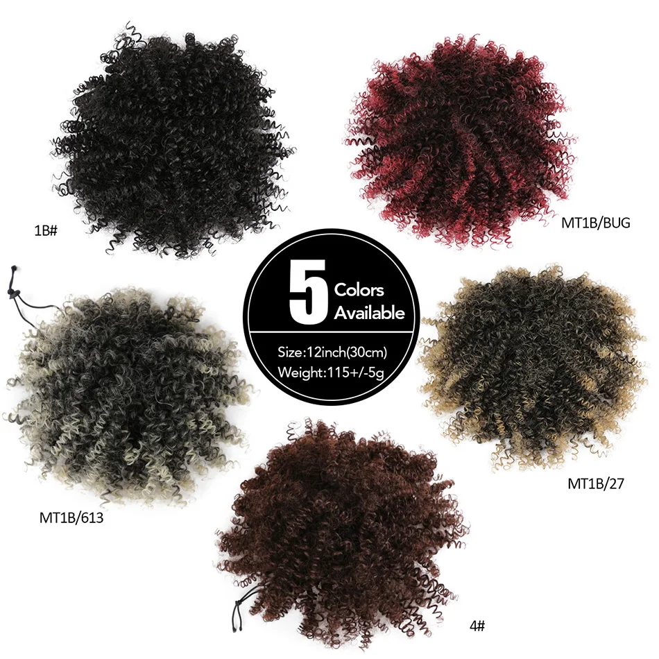 Synthetic Afro Puff Curly Chignon 12inch Short Kinky Curly Drawstring Ponytail Hair Extension Hairpieces For Women