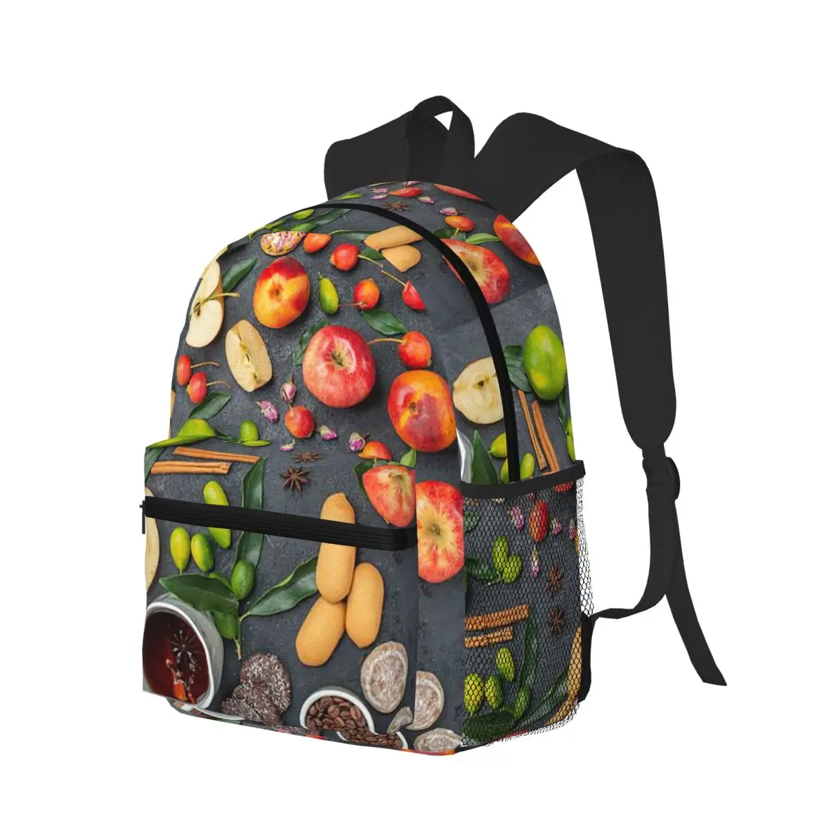 Fruits Vegetables Coffee Pattern Student Backpack School Bag Hiking Travel Daypack for Boys Girls Bookbag Shoulder Bags