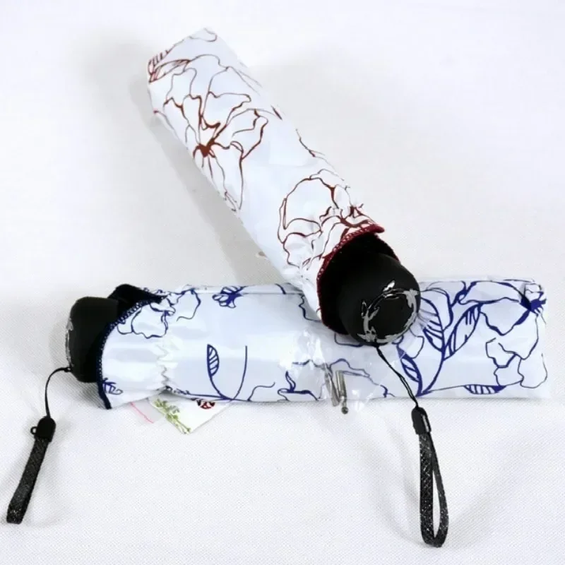 New Wave Edge Umbrella for Girls UV Protection Black Coating Hibiscus Flower Princess Fashion