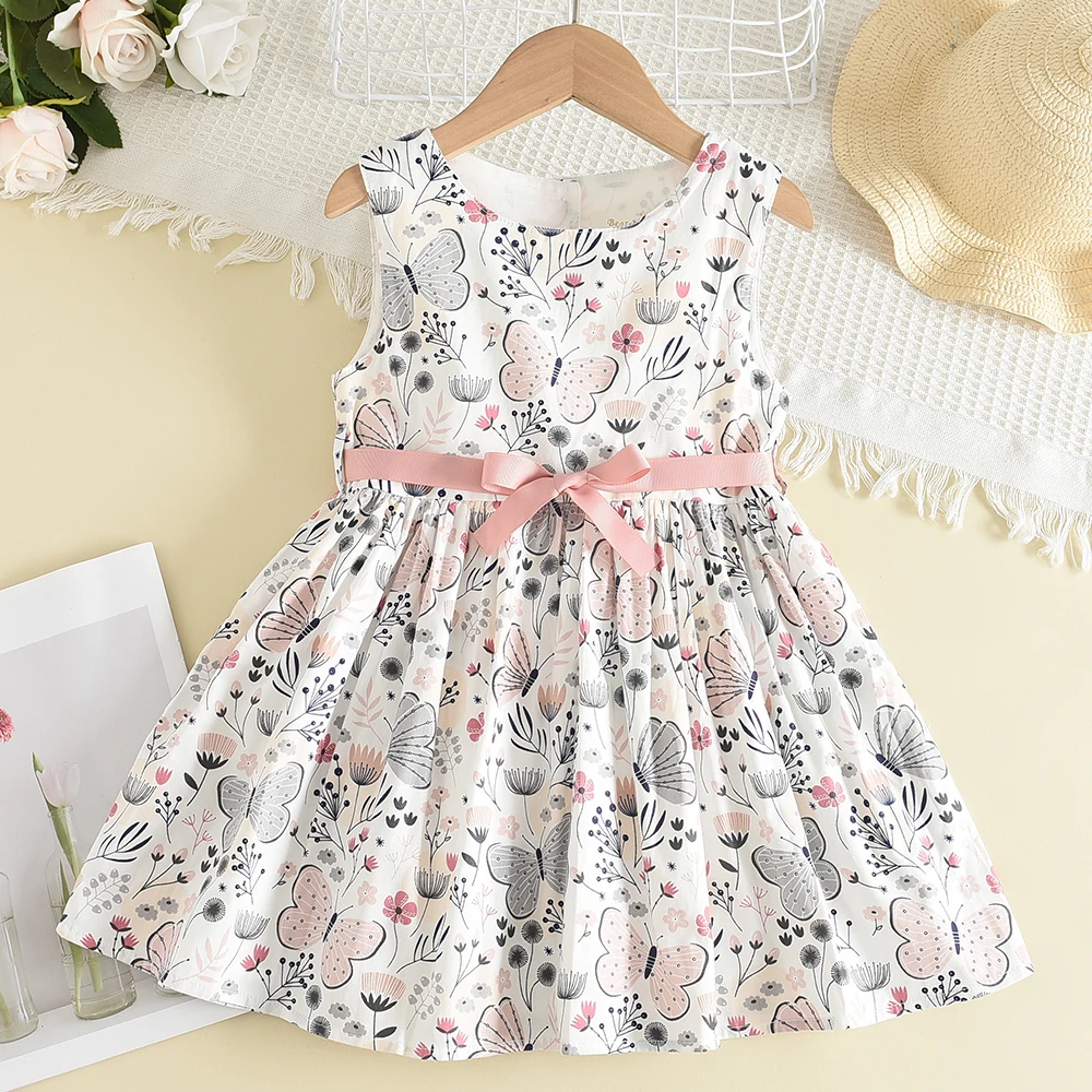 Melario Bow Girl Princess Dress New Summer Kid Girls Dress Floral Sweet Children Party Suits Butterfly Costume Children Clothing