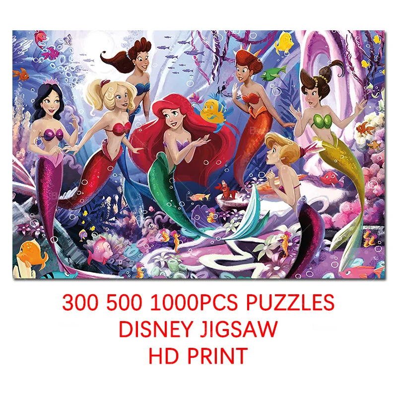 The Little Mermaid Seabed Ariel With Sisters Disney Princess Puzzles 300 500 1000PCS Paper Jigsaw For Girls Teens Friends Gift